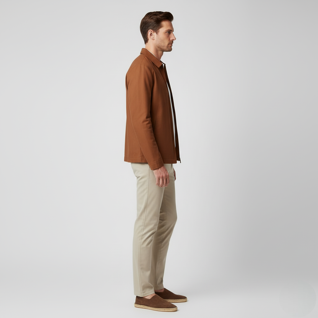 Men's Classic Tobacco Brown Zip-Up Harrington Jacket